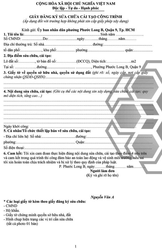 giấy phép sửa chữa và cải tạo nhà