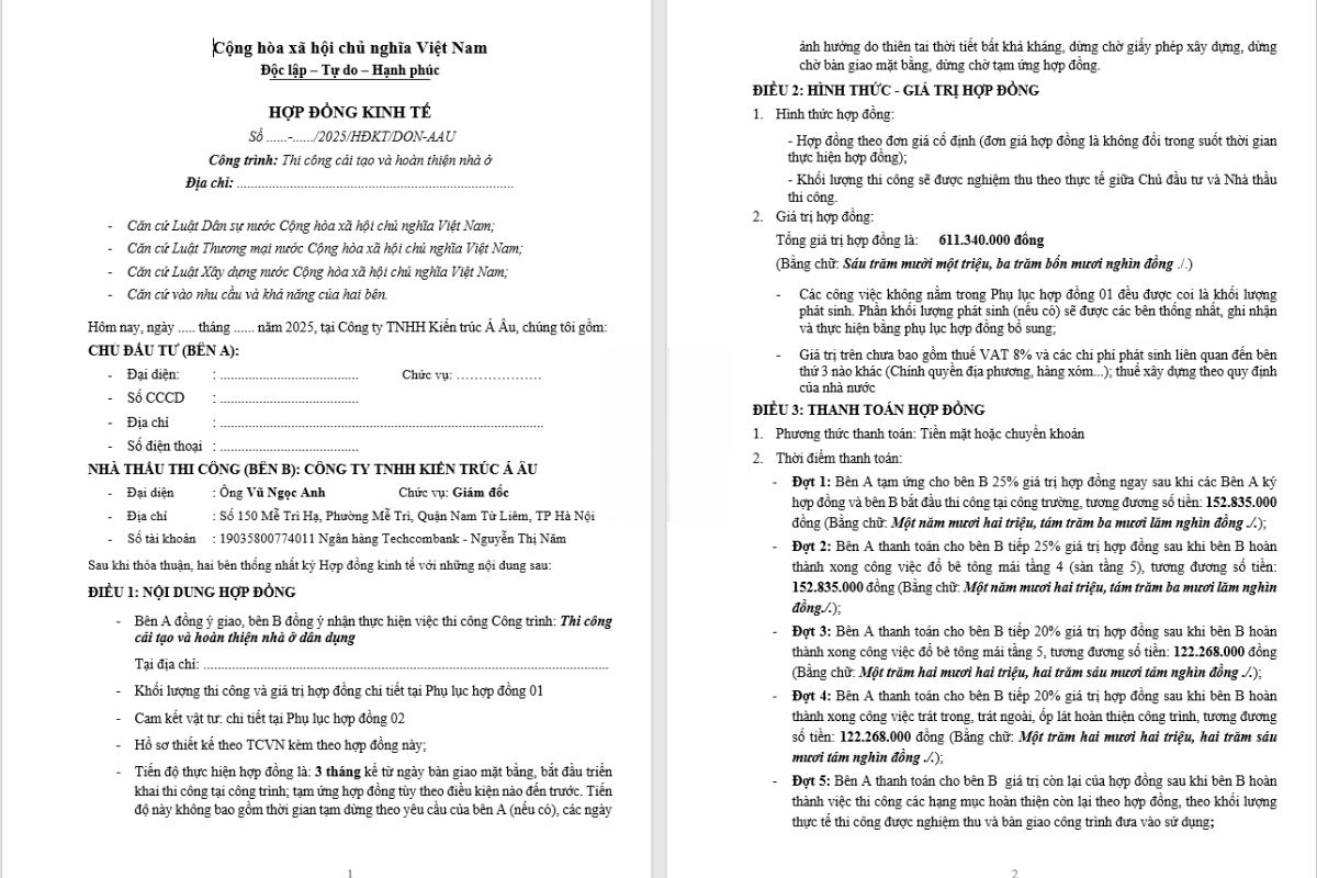 mẫu hợp đồng sửa nhà