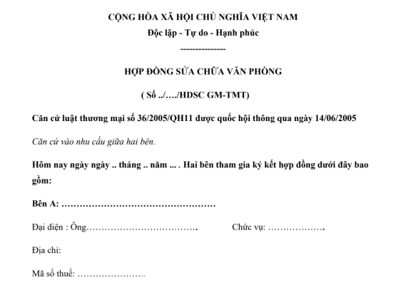 hợp đồng sửa chữa văn phòng